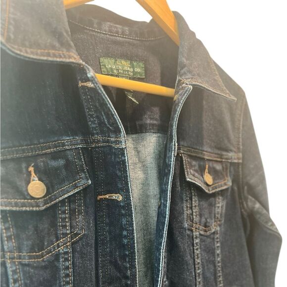LRL Lauren Jeans Co Ralph Lauren Dark Wash Stretch Denim Jean Jacket Size Small - Picture 5 of 6